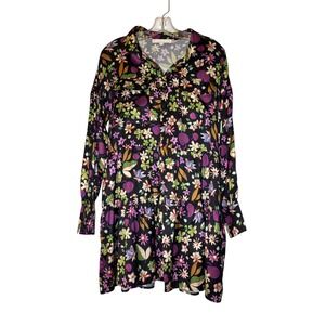 Karlie Floral Tiered Mini Dress Womens Small Black Multi Long Sleeve KRD32001